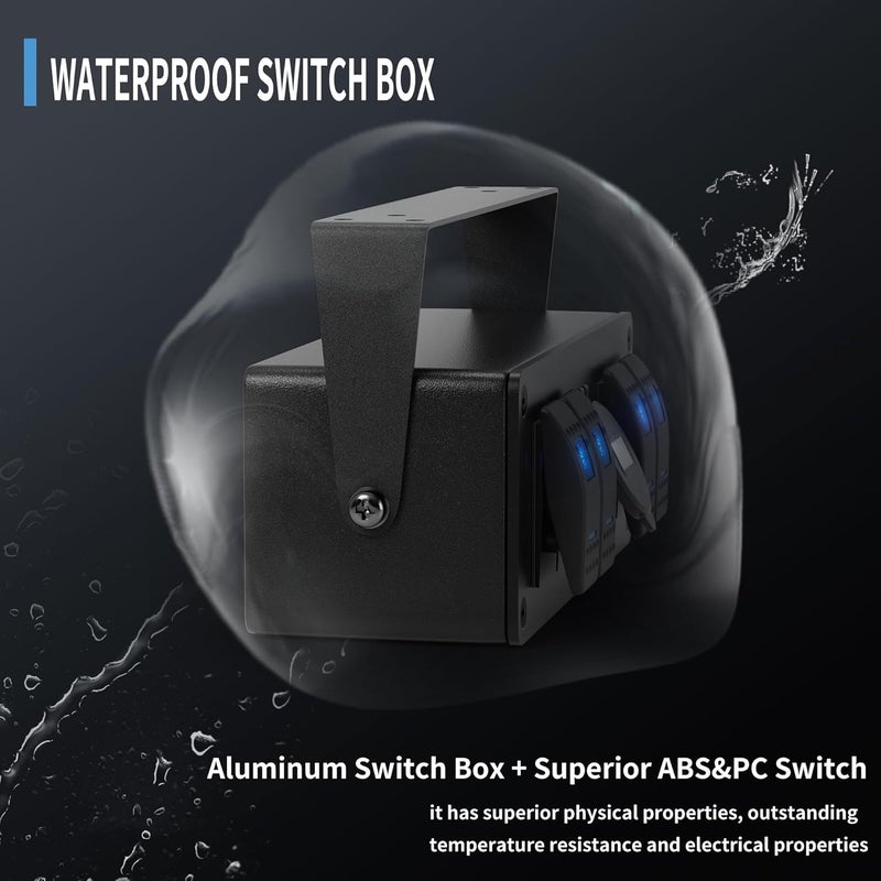 Joinfworld 4 Gang Rocker Switch Box 12V SPST ON/Off Marine Switch Panel 12 Volt Waterproof Blue LED Light Bar with Dual USB Outlet PD3.0 & QC3.0 Car USB Port for Boat Automotive Car Truck RV UTV - Image 4